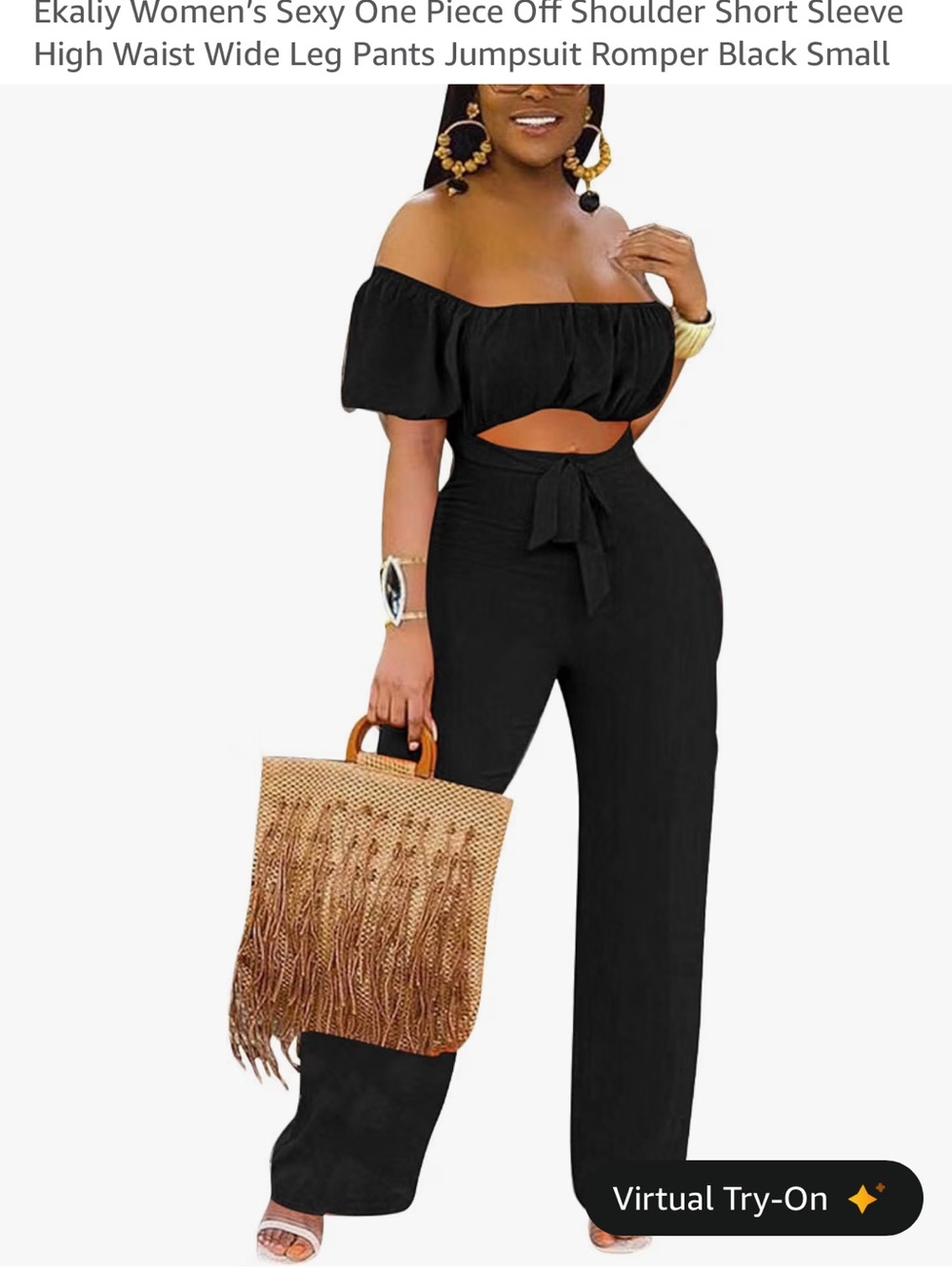 Amazon Black Off-Shoulder Wide-Leg Jumpsuit with Tie Waist
